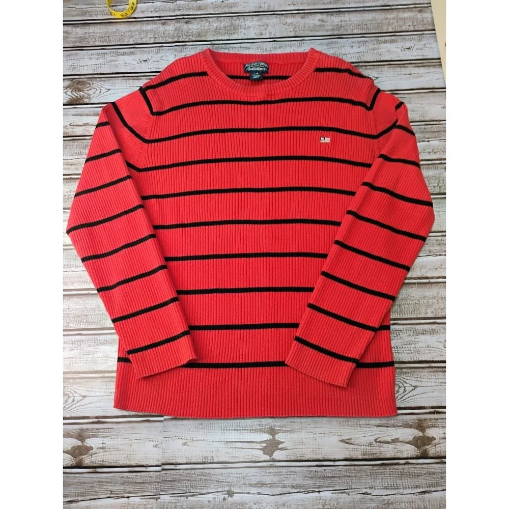 Polo Ralph Lauren Men's L Red Black Stripe Pullover Sweater Preppy Vintage